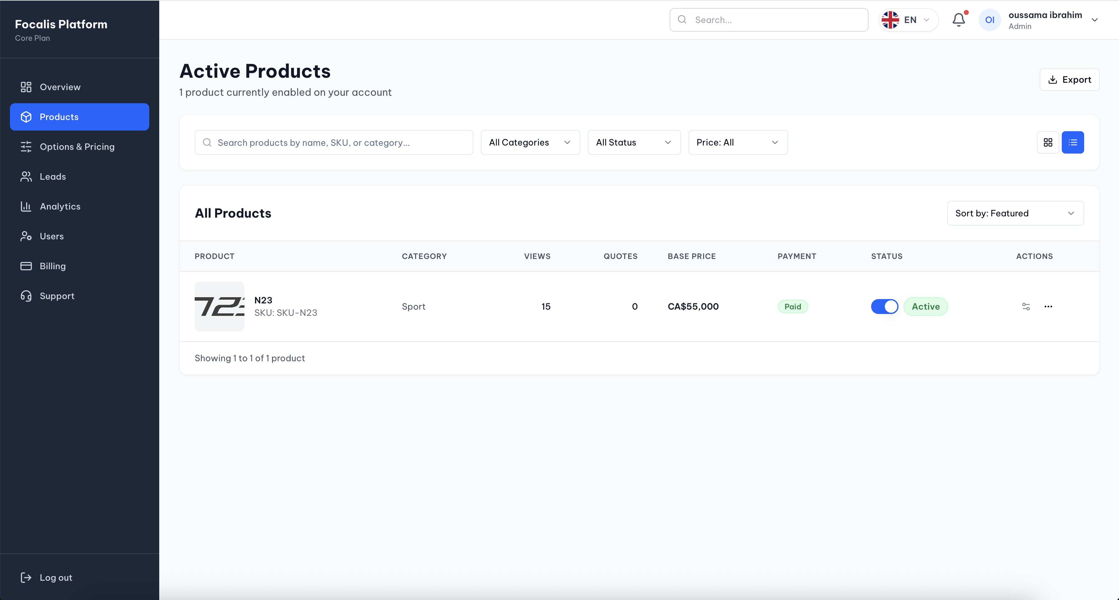 Focalis: A Multi-Tenant SaaS Platform for a 3D Configurator — screenshot 2 showing saas product interface