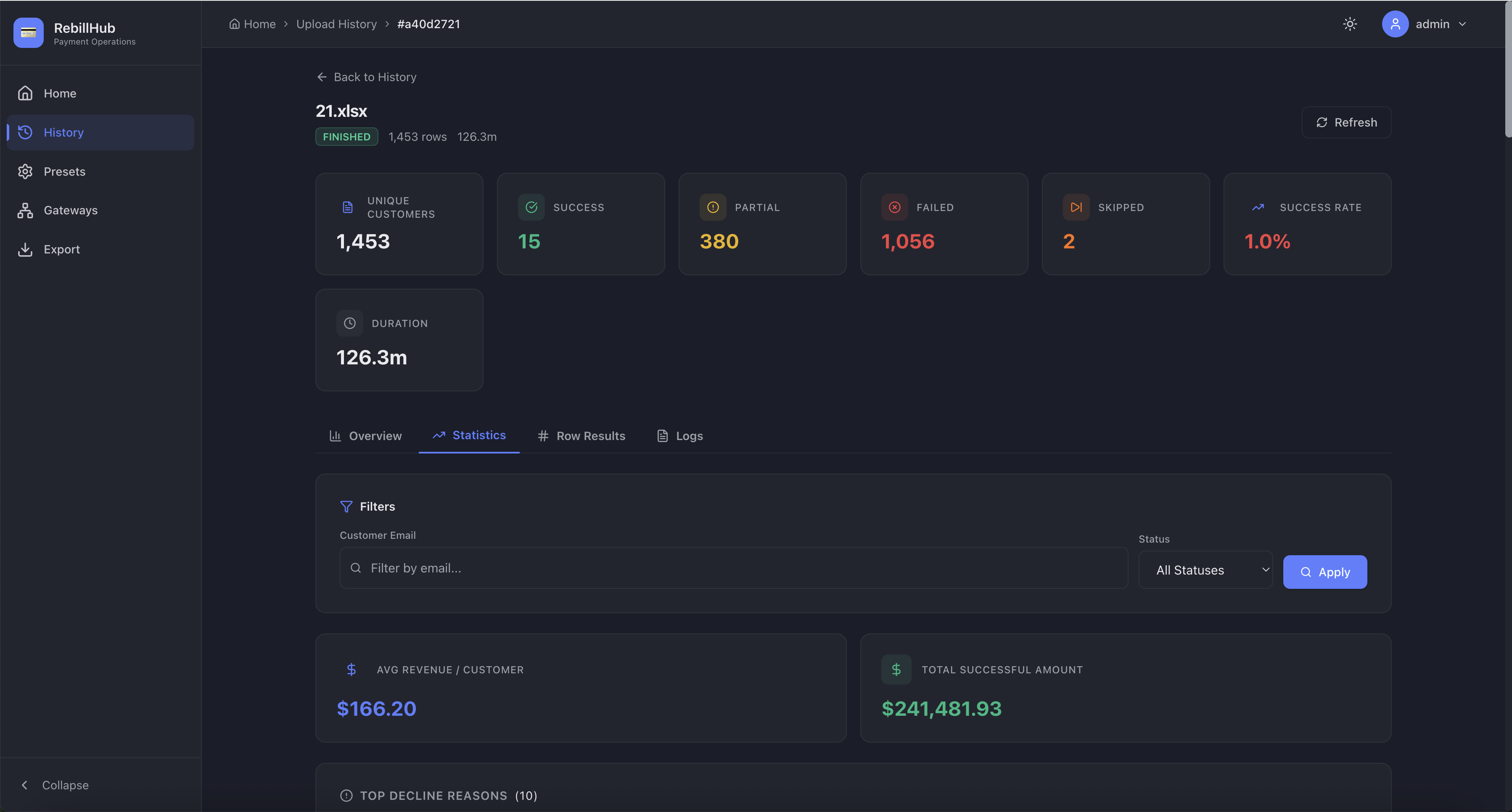 RebillHub: A Payment Engine Built From the Ground Up — screenshot 2 showing fintech product interface